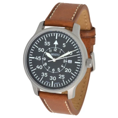 Relógio aviador Aristo 3H80 lb com pulseira 5 ATM Swiss Ronda quartzo aço inoxidável - Imagem 1 de 3