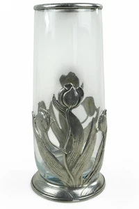 #410 Glasvase mit Zinnummantelung Jugendtil Design, 23,5cm - Bild 1 von 4