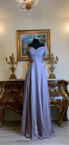 Women's Formal Cap sleeves Rhinestones Sequins beaded Long Evening prom dress - Picture 1 of 5