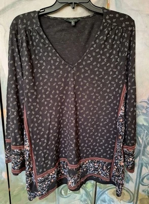 Camisa pulóver para mujer Lucky Brand negra con estampado de bordes de cachemira talla XL  Foto 1 de 4