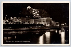RPPC Salzburg, Austria - Night View - Salzach River City Scape Alps UNP Postcard - Picture 1 of 2