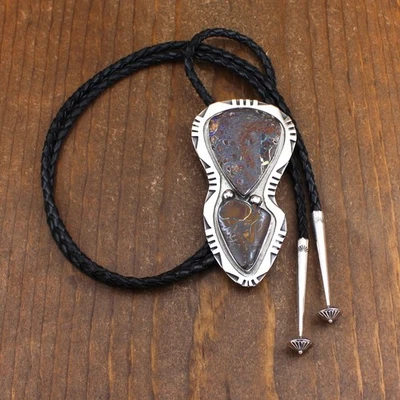 Галстук-боло из чистого серебра с великолепными валунами опалами камнями - Изображение 1 из 4