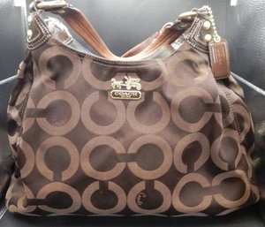 Coach F0973 14324 Brown Canvas Hobo Bag, Large Purse w/ Logo - Picture 1 of 23