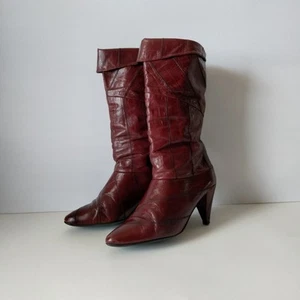 Joyce California Red Leather Slouchy Pirate Pointed Toe Bootie Boots Size 6.5 W - Picture 1 of 11