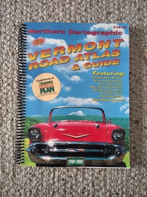 2001 Northern Cartographic Vermont Road Atlas & Guide compliments Blue Cross Foto 1 de 4