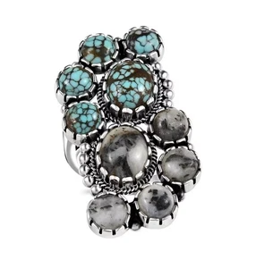 Artisan Crafted White Buffalo & Blue Moon Turquoise 12.00ctw Ring Sz9 Silver 925 - Picture 1 of 6