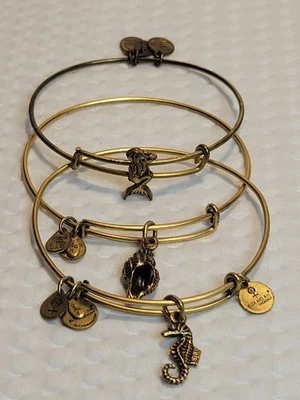 Alex And Ani Sea Life Лот из 3 Браслетов Золотой Русалка Раковина Морской конек - Изображение 1 из 4