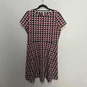 Talbots Women’s Red Black Fit & Flare Dress Short Sleeves Size Petite Large. - Picture 1 of 11