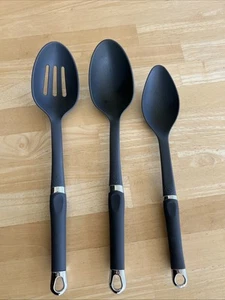 Pampered Chef SET OF 3 Executive Nylon Slotted Spoon, Small & Large Spoons Gray - Picture 1 of 4