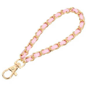 Leather Wristlet Strap, 7" Hand Wrist Lanyard Bag Key Chain, Gold+Pink - Picture 1 of 7