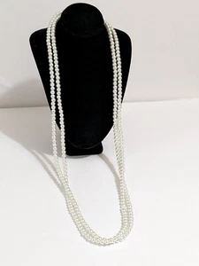 Double Strand White Faux Pearl Necklace. 28 Inches. MCM Style. Classic. - Picture 1 of 14