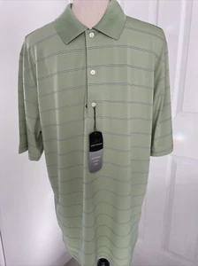 Greg Norman Mens Polo Shirt Size M Light Green Stripe Short Sleeve Logo Play Dry - Picture 1 of 12