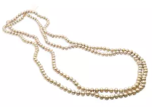 14K Yellow Gold Filigree Clasp 7mm Cultured Pearl Lariat Beaded 64" Necklace - Picture 1 of 5