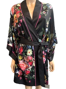 B BY TED BAKER Black Floral Satin Kimono Gown Size 8/10 - Picture 1 of 6