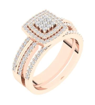 Double Halo Bridal Engagement Ring Set VS F 0.75 Ct Lab Grown Diamond 10K Gold - Image 1 of 4