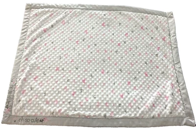 Cobertor de bebê Just Born "Oh So Cute" bolha lã 30"x40" rosa cinza branco - Imagem 1 de 4