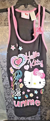 Hello Kitty girl's black/pink sleeveless 'Summer' shirt size L10/12 - Image 1 of 4