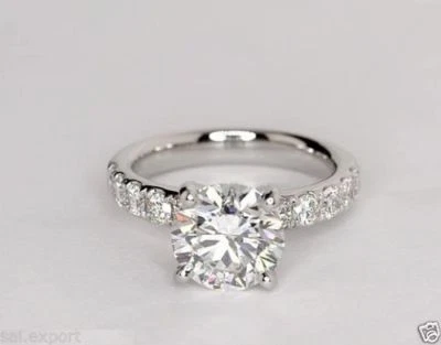 Anillo de compromiso de moissanita DVVS1 corte redondo de 2,50 quilates fino enchapado en oro blanco de 18 quilates Foto 1 de 4