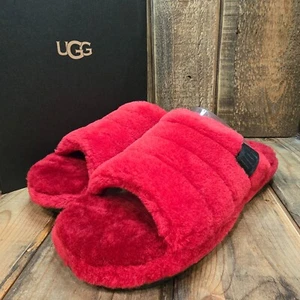 UGG FLUFF YOU SLIPPER SLIDE SANDAL CLASSIC RED WOOL MENS US 10 - Picture 1 of 15