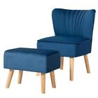 Costway Club Chair And Ottoman Set 30.5"Hx26.5"D Solid Wood, Tufted Cushion,
