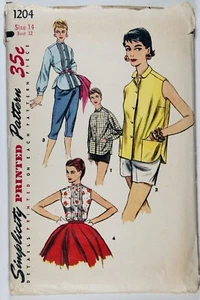 1950’s Vintage Sewing Pattern Misses Shirt Blouse Bust 32” Simplicity 1204 - Picture 1 of 4