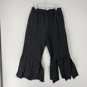 IC By Connie K Womens Wide Leg Crop Gauze Ribbon Hem Pant Size M Black Lagenlook - Picture 1 of 15