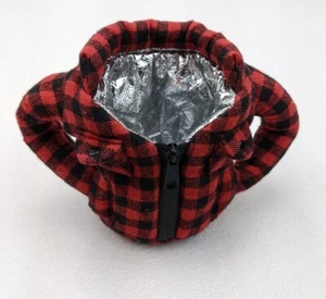 PUFFIN Red & Black Flannel Jacket "The LUMBERJACK" Beverage Insulated Coozie - Picture 1 of 3