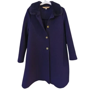 Purple Rose Girls Navy Faux Fur Trim Dress Coat - Size 8 - Picture 1 of 4