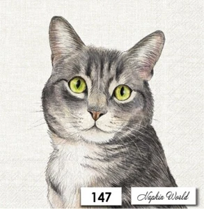 (147) ZWEI Papier LUNCHEON Decoupage Kunst Handwerk Servietten - GRAU KATZE FELINE KÄTZCHEN - Bild 1 von 3