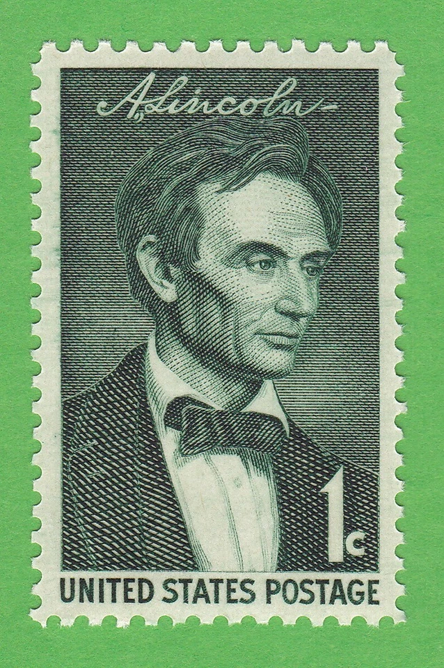 1958 ABRAHAM LINCOLN STAMP 1c BEARDLESS PRESIDENT POLITICIAN GREEN FINE/VF #1113 - Image 1 of 1