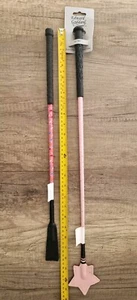 2x Edward Goddard Riding Crops. 1 With Sparkle Star, 1 With Horses On Pink Shaft - Picture 1 of 7