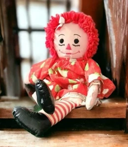 Raggedy Anne Plush Rag & Bow Embroidered Face Doll Plush Toy vintage Handmade - Picture 1 of 7
