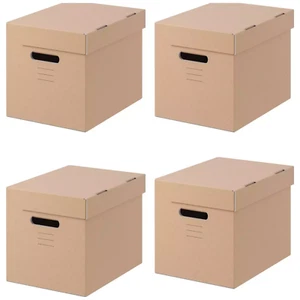 4 x IKEA Strong Filing A4 Archive Cardboard Storage Boxes With Lids & Handles - Picture 1 of 2