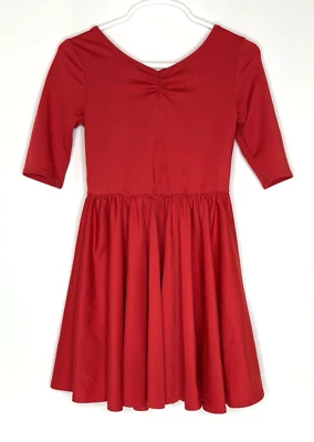 Dot Dot Smile Girls 3/4 knit dress 3/4 sleeve Solid Red Full Skirt - Image 1 of 4