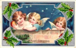 3 Little Angels, Embossed Christmas Postcard, c1908, #4222 - Picture 1 of 2