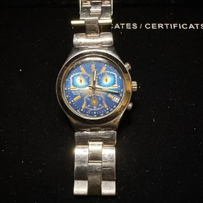 Swatch Irony Chronograph Blue Dial Swiss Made Steel 4 Jewels – No Battery - Image 1 of 4