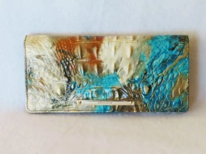BRAHMIN One of a Kind ABSTRACT TEAL COPPER GOLD BIRD OF PARADISE ADY WALLET NWT - Picture 1 of 3