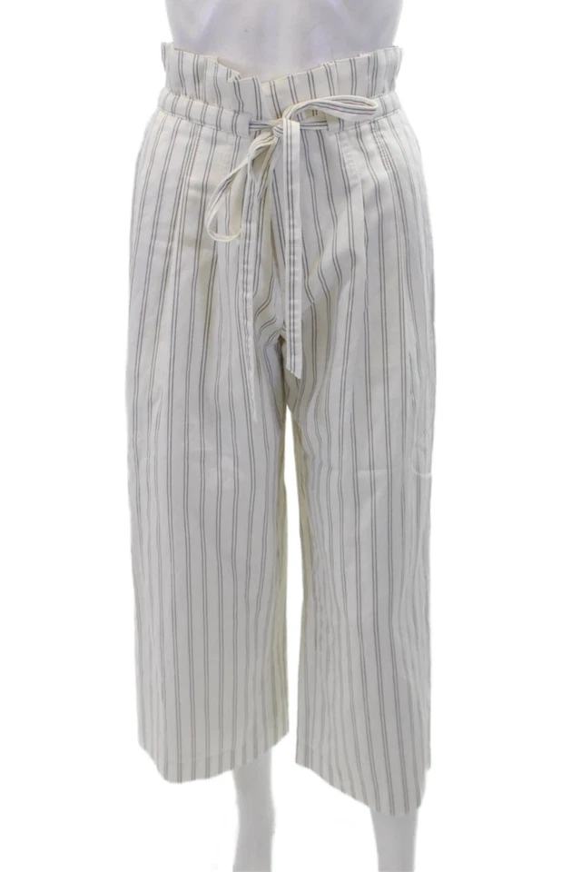 Pantalones Club Monaco Mujer Cinturón Rayas Tiro Alto Pierna Ancha Blanco Talla 2 Foto 1 de 4