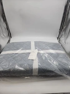 Pottery Barn Belgian Flax Linen Diamond TWIN/TWIN XL Quilt. Mineral Blue NEW - Picture 1 of 3