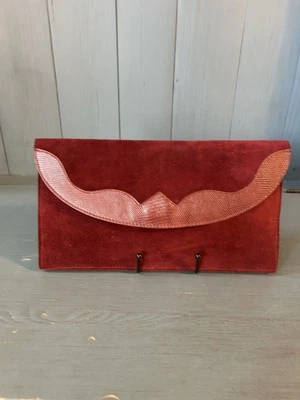 复古正品加拿大皮革/红色麂皮绒手拿包 — 第 1/4 张图片