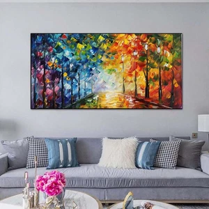 Pintura al óleo abstracta azul pintada a mano sobre lienzo paisaje decoración moderna del hogar - Imagen 1 de 6