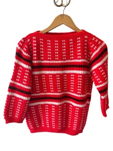 Suéter Vintage Italiano Maid Nelda Original 100% Orlon Acrílico Rojo Rayas Pequeño - Imagen 1 de 3