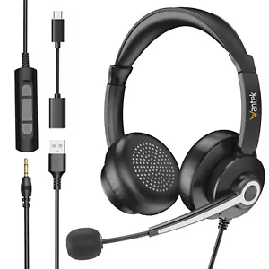Wantek USB Headset with Microphone 3.5mm/USB/Type-C Jack 3-in-1 for PC,Laptop - Picture 1 of 6