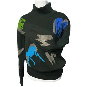 Vintage Escada by Margaretha Ley M 36 schwarz Pferd Stehkragen Wollpullover Pullover - Bild 1 von 10