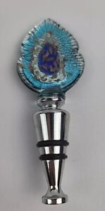 Murano Art Glass Wine Bottle Stopper Italy Multicolor Blue Turquoise Labeled
