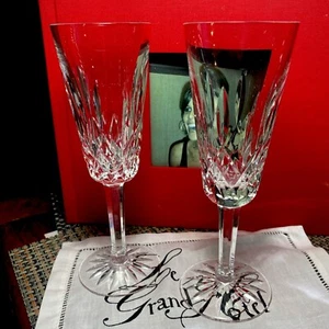 TWO small WATERFORD LISMORE TOASTING CHAMPAGNE FLUTES , Cut Lead Crystal, EUC - Picture 1 of 6