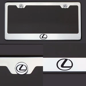 Chrome Fit Lexus Logo Black Letter Laser Etched Engraved License Plate Frame Tag - Picture 1 of 6
