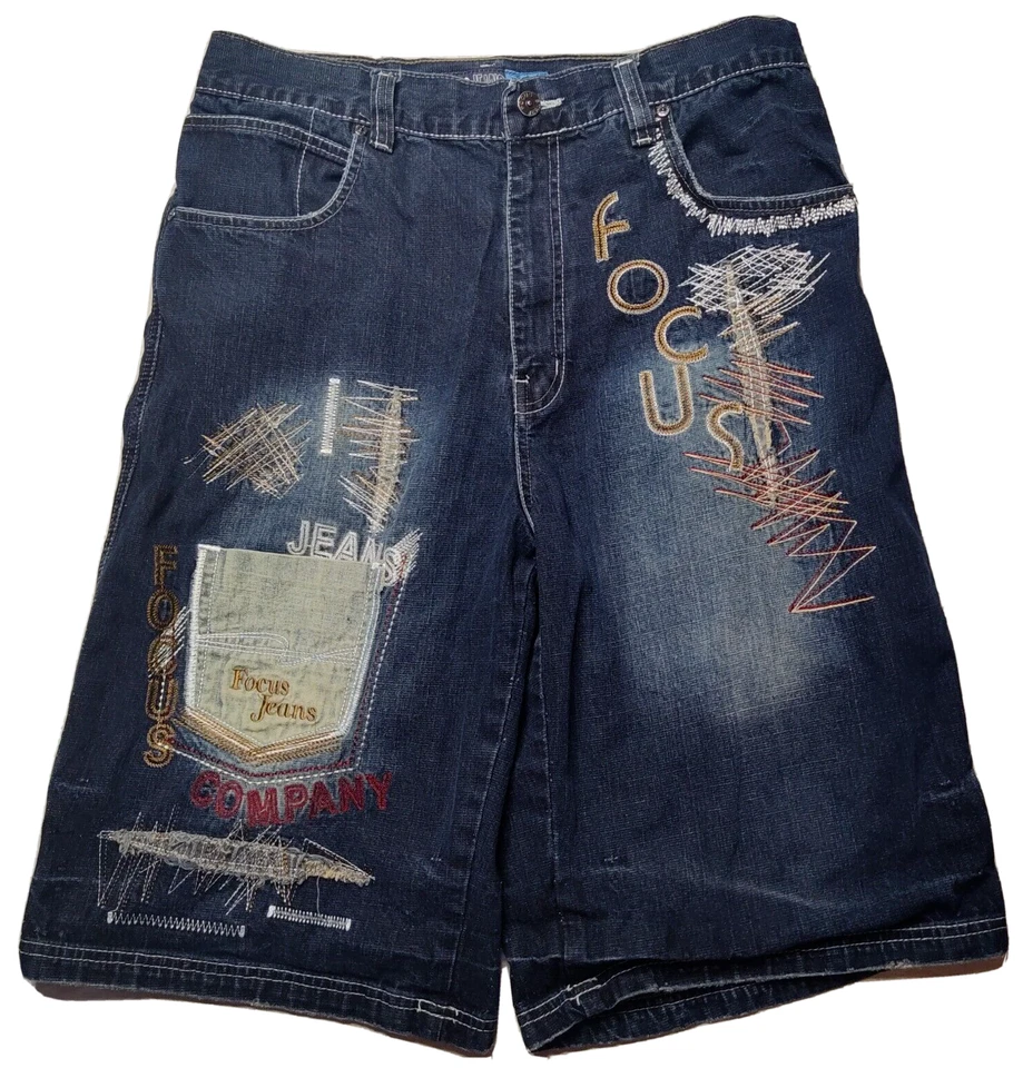 Pantalones cortos de mezclilla de diseñador FOCUS 70 para hombre talla 34 azul 13" Foto 1 de 4