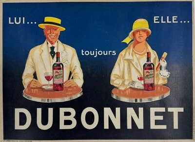 Dubonnet 海报 Jean Carlu 原版 1924 年法国葡萄酒广告亚麻底板 — 第 1/4 张图片