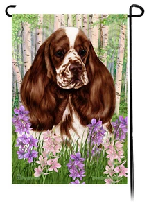 Spring Flowers Garden Flag - Chocolate Parti Cocker Spaniel - Picture 1 of 1